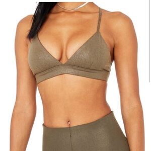 Alo Yoga Faux Leather Airbrush Splendor Bra in Hot Cocoa